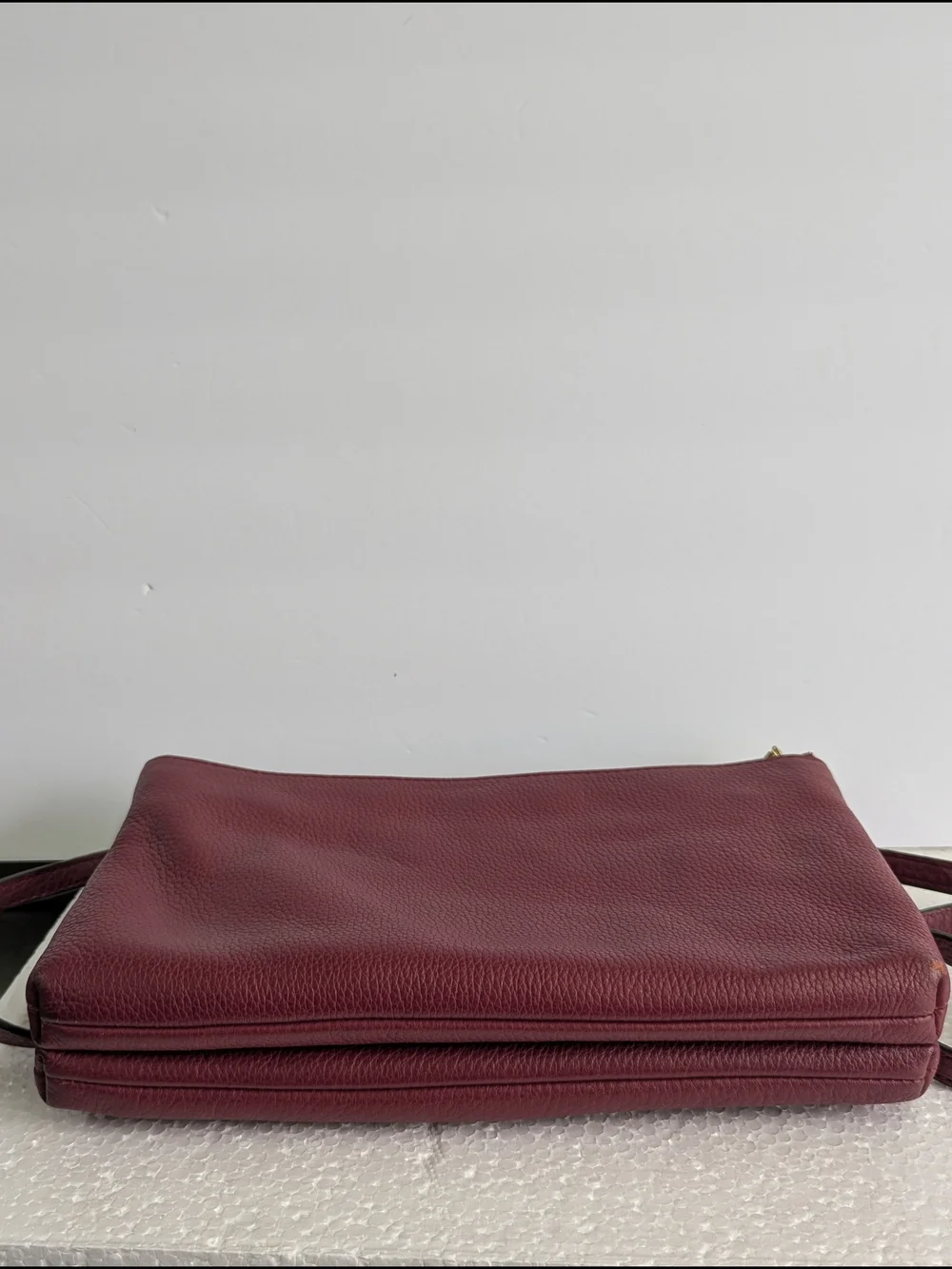 Michael Kors Burgundy Pebbled Leather Crossbody Double Zip Wristlet Clutch Gold